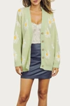 J.nna Retro Floral Knit Button-front Cardigan In Lime In Green