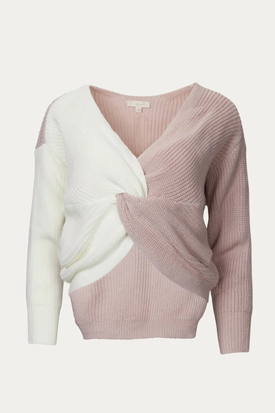 Endless Blu. Colorblocked Cropped Twisted Ribbed-knit Sweater In Ivory/mauve In Pink