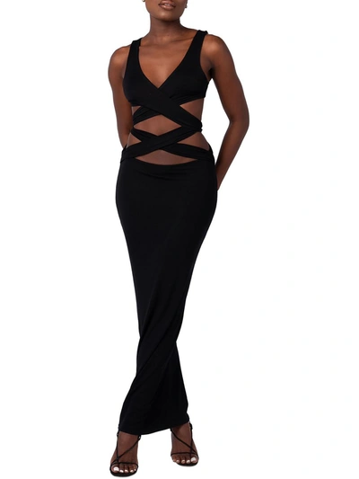 Grayscale Womens Criss-cross Maxi Bodycon Dress In Black