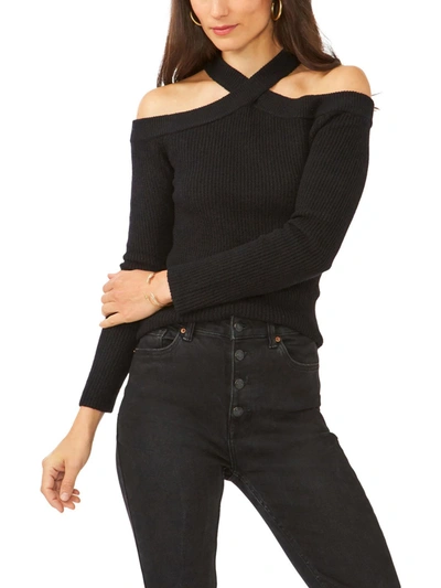 1.state Womens Cold Shoulder Ribbed Knit Pullover Sweater In Black