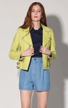 Walter Baker Liz Leather Crop Moto Jacket In Yellow