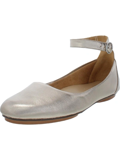 Naturalizer Maxwell Womens Leather Ankle Strap Ballet Flats In Silver
