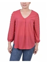 NY COLLECTION PETITES WOMENS SWISS DOT V-NECK BLOUSE