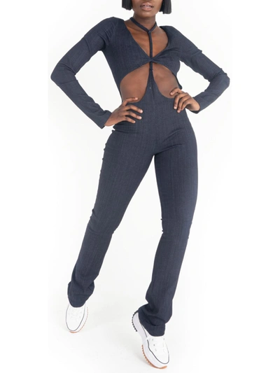 Grayscale Womens Denim Cut Out Jumpsuit In Blue