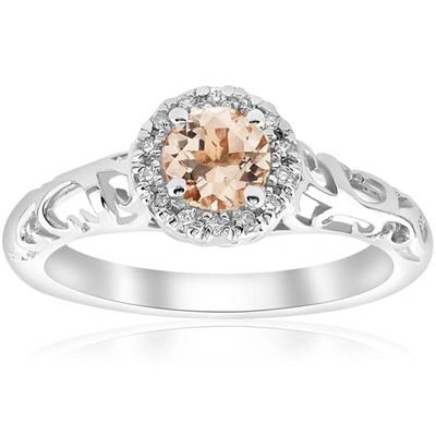 Pompeii3 5/8cttw Morganite & Diamond Vintage Halo Engagement Ring 14k White Gold In Multi