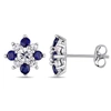 Mimi & Max 1 3/5 C Tgw Blue And White Sapphire Floral Stud Earrings In 14kwhite Gold In Silver