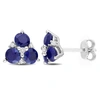 Mimi & Max 1 7/8 Ct Tgw Created Blue Sapphire And Created White Sapphire 3-stone Earrings In Sterling Silver In Blue