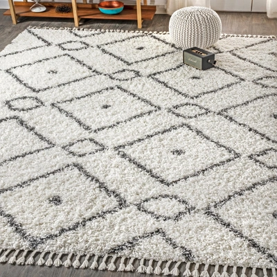 Jonathan Y Mercer Shag Plush Tassel Moroccan Diamond Area Rug