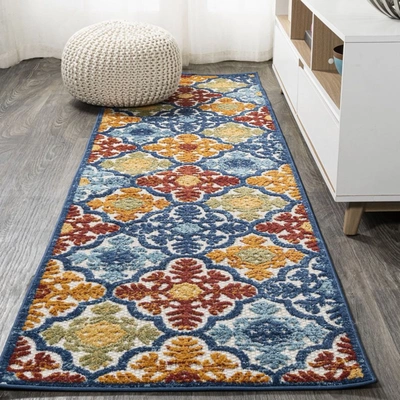 Jonathan Y Cassis Ornate Ogee Trellis High-low Indoor/outdoor Area Rug In Blue