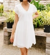 ANDREE BY UNIT FULL CIRCLE EYELET & POM POM DRESS IN WHITE