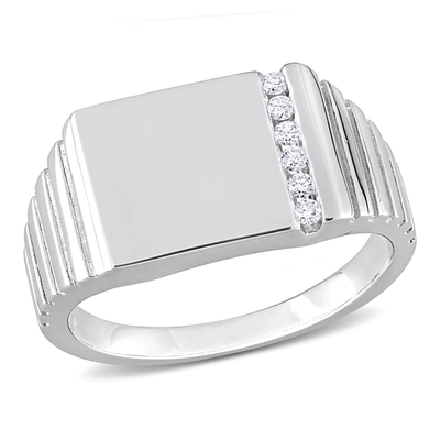 Mimi & Max 1/10ct Tdw Diamond Men's Ring In Sterling Silver
