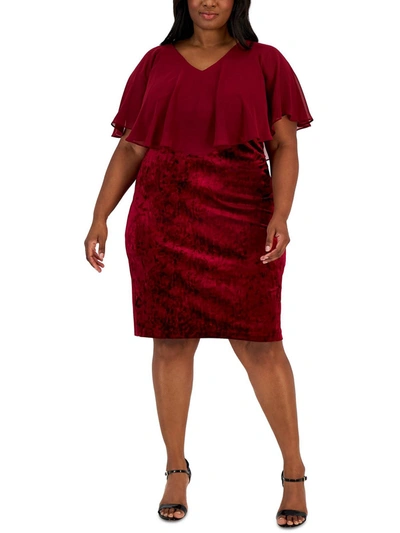Connected Apparel Plus Womens Velvet Knee Length Sheath Dress In Red