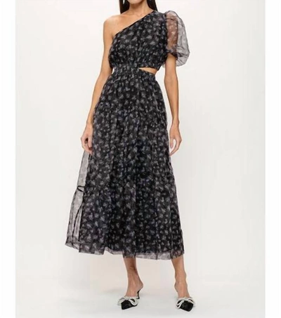 Sofie The Label Aya Cut Out Organza Floral Midi Dress In Black