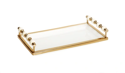 Classic Touch Decor White Rectangular Tray With White And Gold Beaded Handles