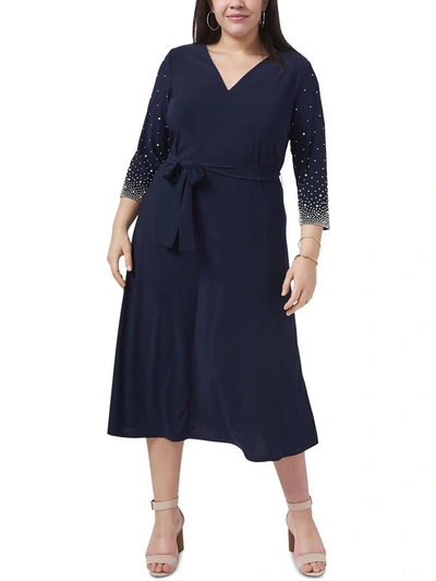 Msk Women Plus Womens Jersey Embellished Fit & Flare Dress In Blue