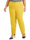Kasper Plus Size Mid-rise Straight-leg Slit-hem Pants In Yellow