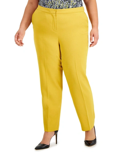 Kasper Plus Size Mid-rise Straight-leg Slit-hem Pants In Yellow