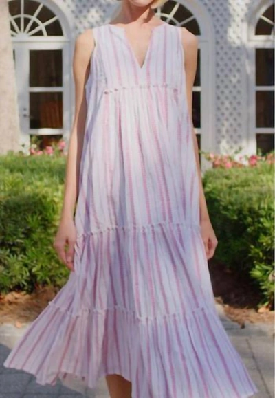 Never A Wallflower Long Tiered Dress Magenta Metallic Stripe In Pink