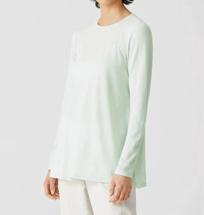 Eileen Fisher Fine Jersey Crew Neck Top In Young Fern In White