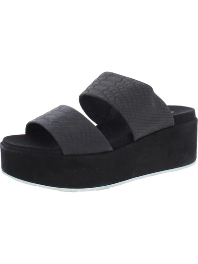 J/slides Quincy Womens Embossed Leather Slides Wedges In Black