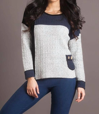 French Kyss Boucle Color Block Crew Sweater In Slate Combo In Grey
