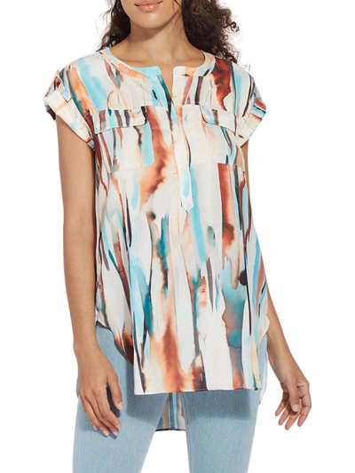 Lyssé Plus Sandcastle Womens Abstract Print Pull Over Tunic Top In Multi