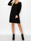 Joh Short Suede V-neck Dress With Pockets In Black In Black