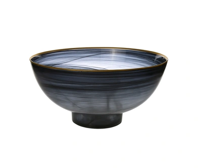 Classic Touch Decor Black Alabaster Bowl With Base And Gold Scalloped - 10.5"d