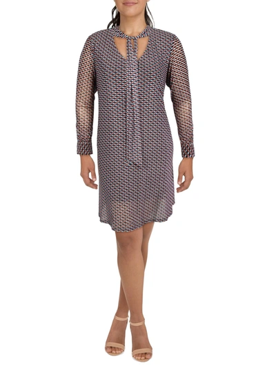 Maree Pour Toi Womens Printed Tie-neck Tunic Dress In Grey