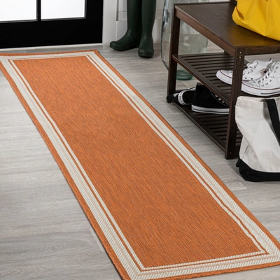 Jonathan Y James Modern Border Stripe Indoor/outdoor Runner Rug In Orange