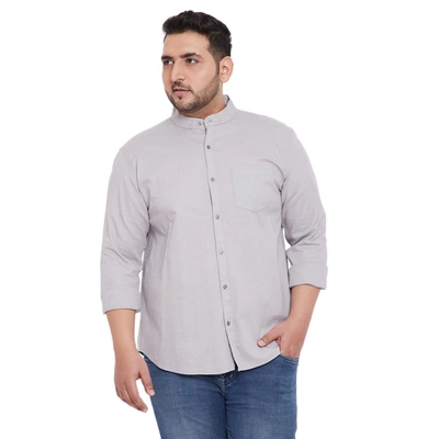 Instafab Plus Men Mandarin Collar Solid Full Sleeve Shirt In Grey