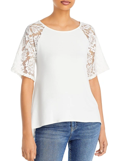 K & C Womens Mixed Media Hi Low Blouse In White
