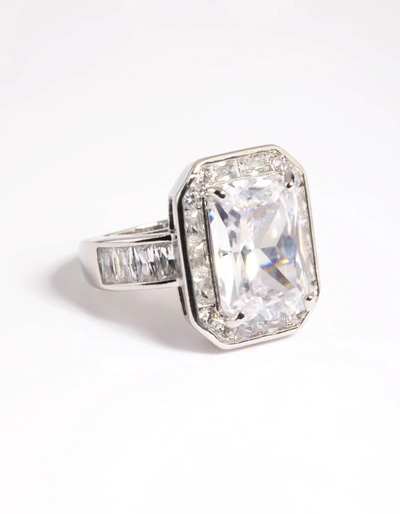 Lovisa Rhodium Cubic Zirconia Emerald Cut Ring In Silver