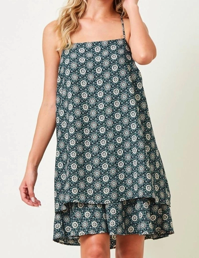 Saints & Hearts Printed Shift Dress In Navy Floral In Green