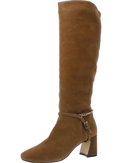 Sanctuary Electric Womens Leather Embellished Knee-high Boots In Acorn