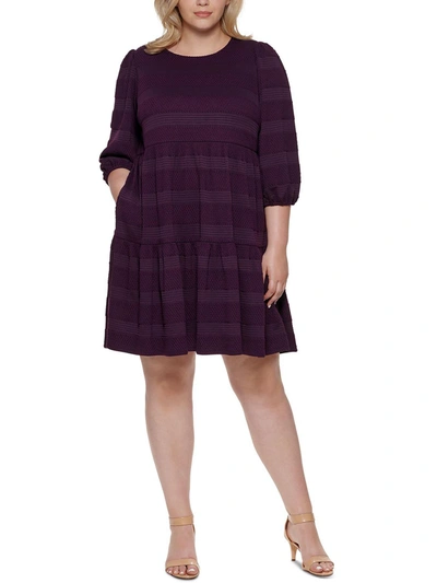 Jessica Howard Womens Textured Striped Sweaterdress In Purple