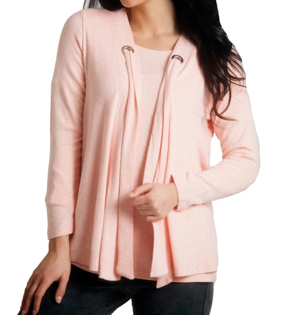 French Kyss Nikki Kashmira Grommet Open Cardigan In Peach In Pink