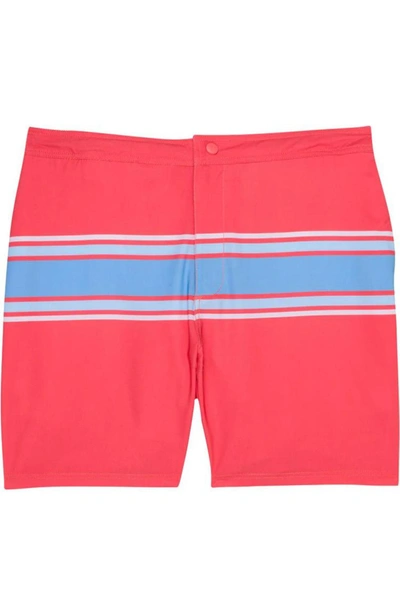 Genteal Men's Sandbar Swim Trunks In Stripe In Red