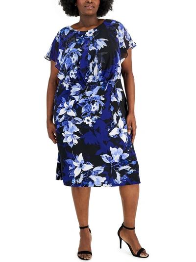 Connected Apparel Plus Womens Floral Print Mid Calf Midi Dress In Multi