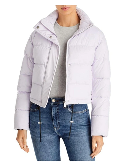 Aqua Womens Quilted Crop Puffer Jacket In Purple