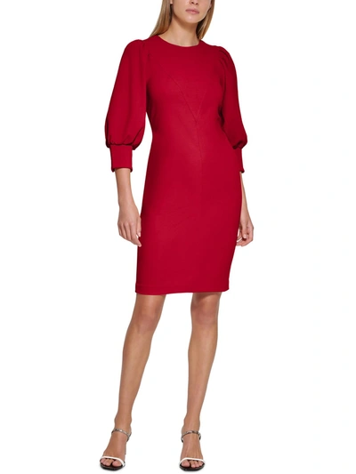 Calvin Klein Womens Gathered Above Knee Sheath Dress In Red