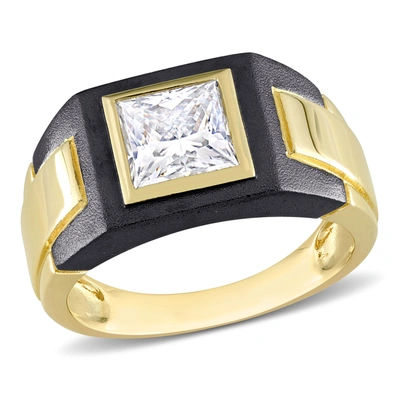 Mimi & Max 2ct Tw Moissanite Solitaire Men's Ring In 2-tone Sterling Silver With Yellow Gold & Black Rhodium Pl