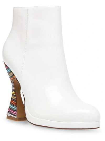 Betsey Johnson Averie Womens Faux Leather Rhinestone Heel Booties In White