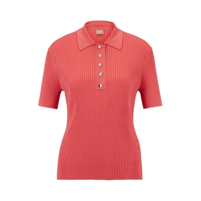 Hugo Boss Women's Slim Fit Ribbed Top With Press Stud Placket In Pink