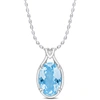 Mimi & Max Womens 13 1/2ct Tgw Oval Checkerboard-cut Sky Blue Topaz And White Topaz Solitaire Necklace In Sterl In Blue
