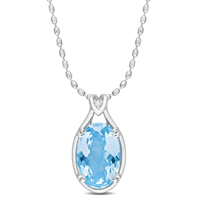 Mimi & Max Womens 13 1/2ct Tgw Oval Checkerboard-cut Sky Blue Topaz And White Topaz Solitaire Necklace In Sterl