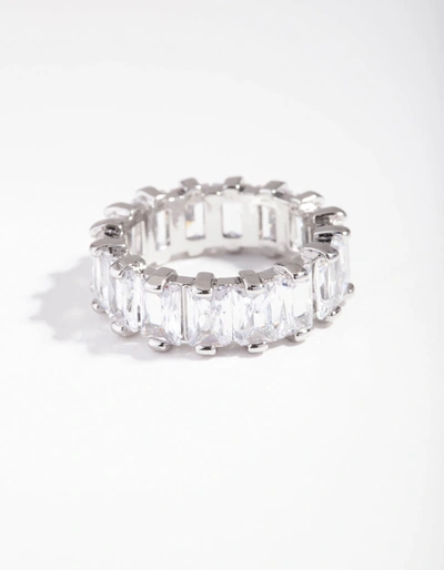 Lovisa Rhodium Cubic Zirconia Rectangular Band Ring In Multi