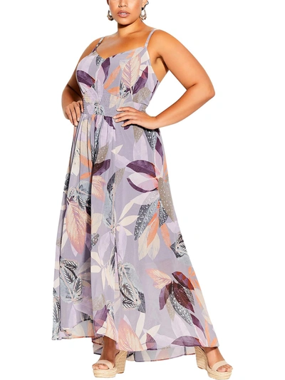 City Chic Womens Printed Pleated Maxi Dress In Multi