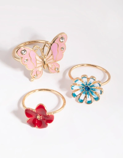 Lovisa Gold Butterfly And Flower Ring In Multi