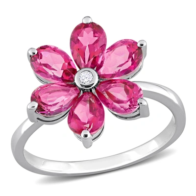 Mimi & Max Womens 2 4/5ct Tgw Pear Shape Pink Topaz And Diamond Accent Floral Ring In 10k White Gold